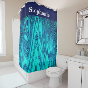 Rideaux De Douche Nom personnalisé Turquoise Blue Ocean Wave Abstrai