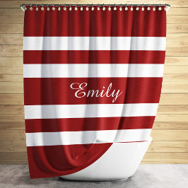 Rideaux De Douche Nom rayé moderne rouge et blanc