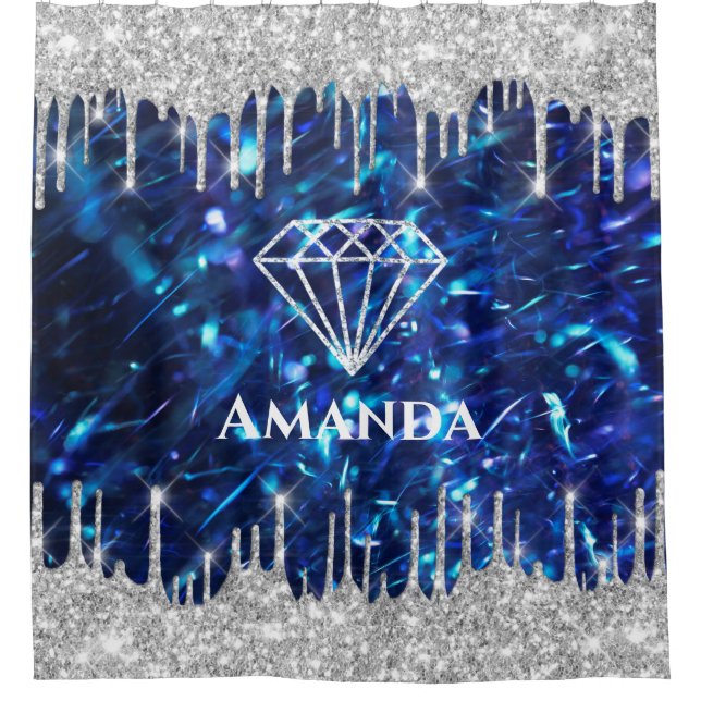 Rideaux De Douche Nom Sparkly Parties scintillant Drives Silver Navy (Devant)
