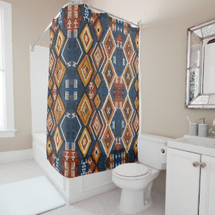 Rideaux De Douche Nomade Indigo Terrien – Patchwork Tribal Artisanal