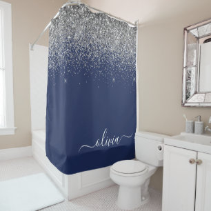 Rideaux De Douche Noms de fille pailletés bleu marine argenté
