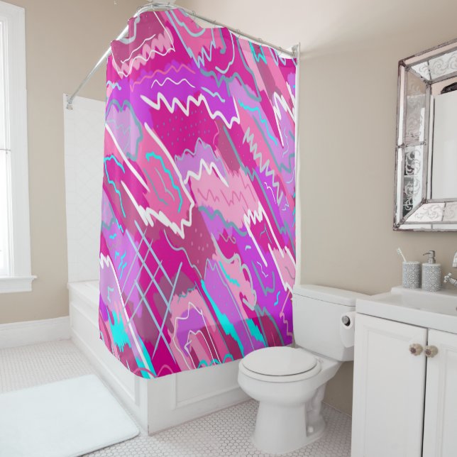 Rideaux De Douche Nostalgie des années 90 Pop Art en Magenta (En situation)