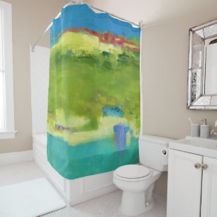 Rideaux De Douche Notes de champ - Art vert Abstrait