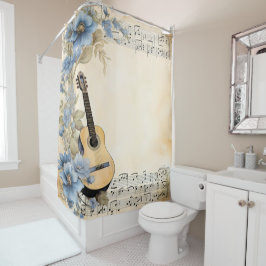 Rideaux De Douche Notes de musique de guitare bleue Fleurs