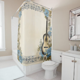 Rideaux De Douche Notes de musique de guitare bleue Fleurs