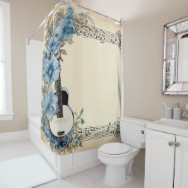 Rideaux De Douche Notes de musique de guitare bleue Fleurs