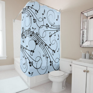 Rideaux De Douche Notes de musique fantaisie Bleu