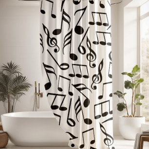 Rideaux De Douche Notes musicales modernes en noir et blanc Motif