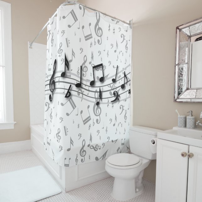 Rideaux De Douche notes musicales noires et grises (En situation)