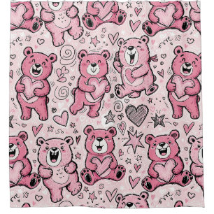 Rideaux De Douche Nounours Mignon Rose Motif