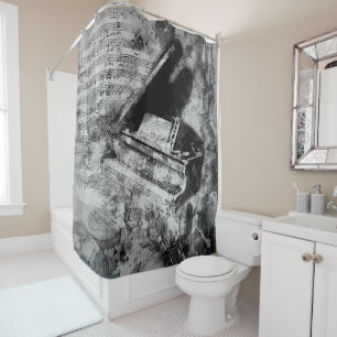 Rideaux De Douche Nouveauté amusante Piano Musique Notes Collage Art