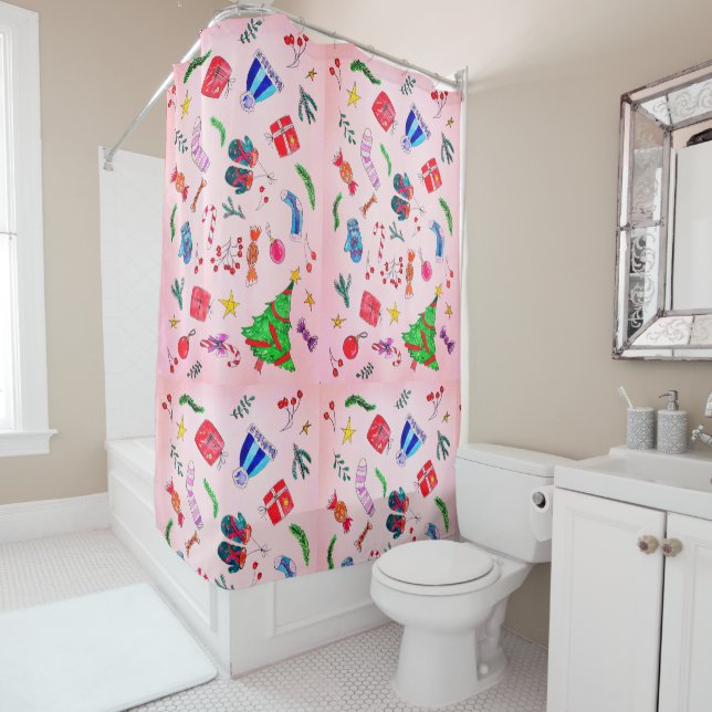 Rideaux De Douche Nouvel an Noël Croquis cadeaux (En situation)
