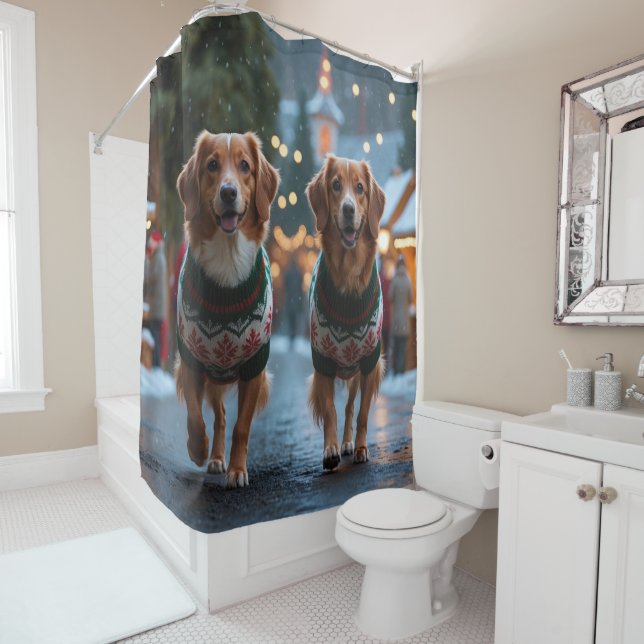 Rideaux De Douche Nova Scotia Duck Toller Christmas Snow Holiday (En situation)