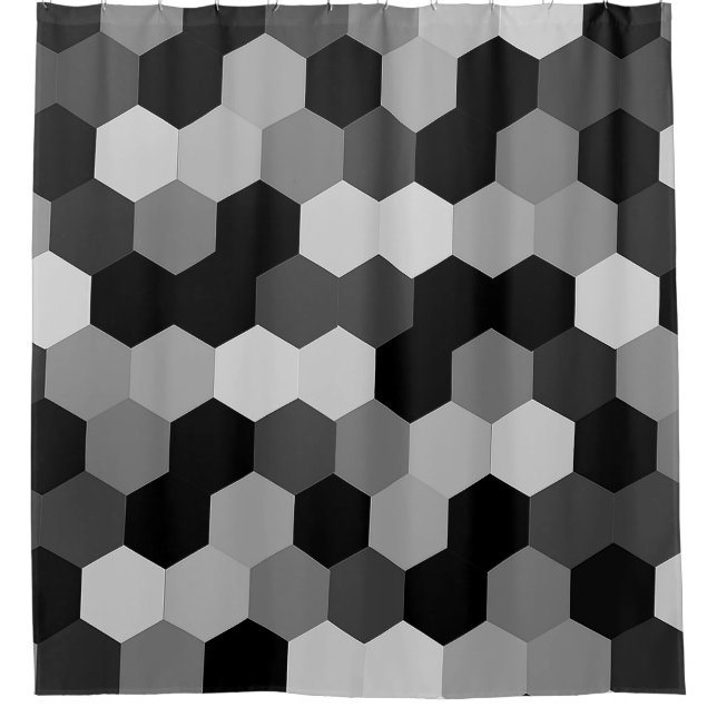 Rideaux De Douche Nuances d'hexagone géométrique noir et blanc (Devant)