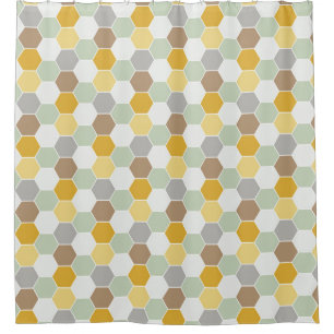 Rideaux De Douche Nuances d'or, blanc, motif gris de nid d'abeilles