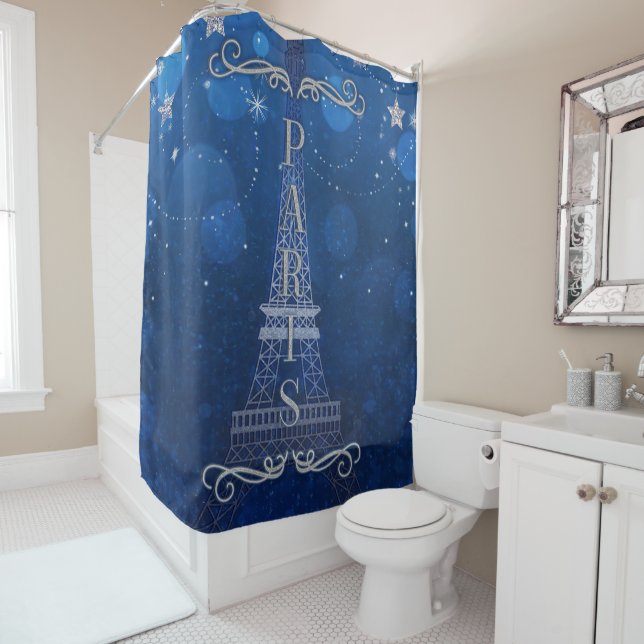 Rideaux De Douche Nuit à Paris Sous les étoiles Étoile Whimsical (En situation)