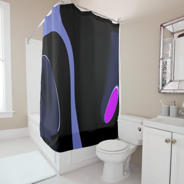 Rideaux De Douche Nuit de la Comète : Bleu Abstrait, Violet & Noir (En situation)