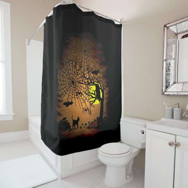 Rideaux De Douche Nuit d'Halloween, Joyeux Halloween ! (En situation)