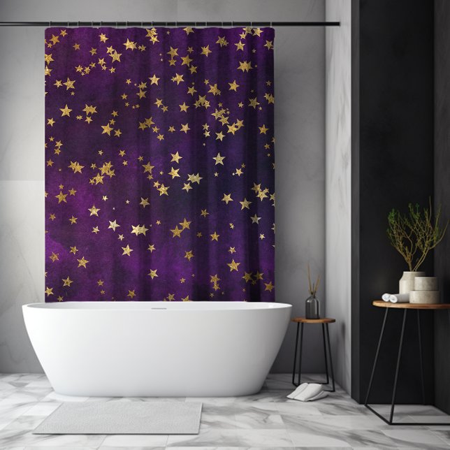 Rideaux De Douche Nuit pourpre étoilée (Purple Starry Night Shower Curtain)