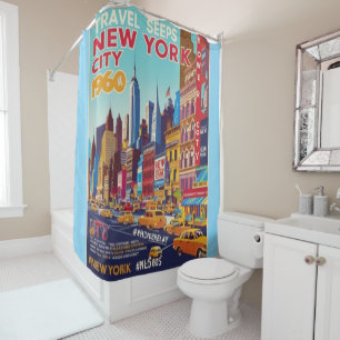 Rideaux De Douche NYC gras et brillant Affiche de voyage des année