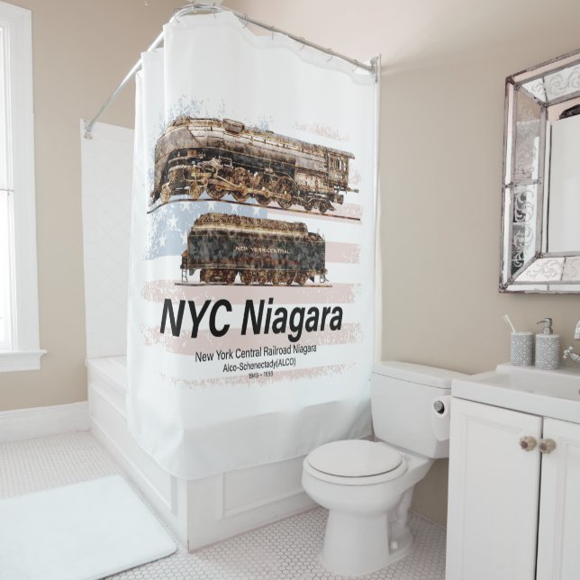 Rideaux De Douche NYC Niagara Steam Locomotive Profile Drapeau améri (En situation)