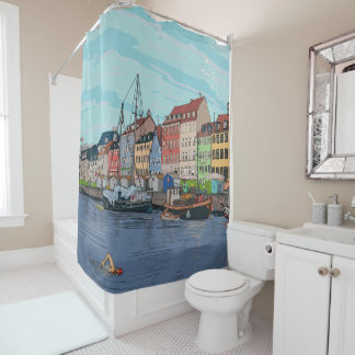 Rideaux De Douche Nyhavn Copenhagen Danemark Illustration lunaire