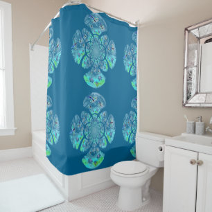 Rideaux De Douche Nymphéa Motif Turquoise Libellule