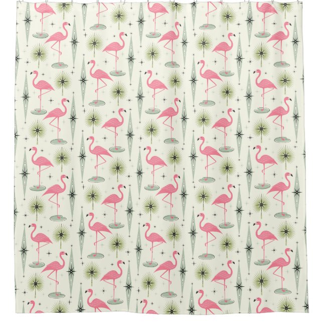 Rideaux De Douche Oasis atomique avec Flamants roses roses II (Devant)