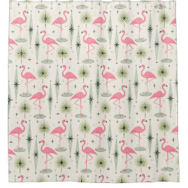 Rideaux De Douche Oasis atomique rétro avec Flamants roses roses