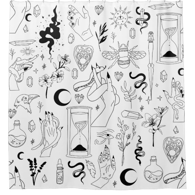 Rideaux De Douche occult mystical esoteric witchcraft crystals white (Devant)