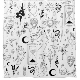 Rideaux De Douche occult mystique ésotérique sorcellerie cristaux bl