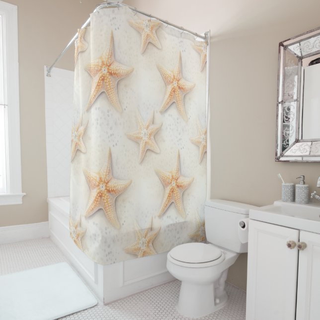 Rideaux De Douche Ocean Cream Peach Beach Starfish (En situation)