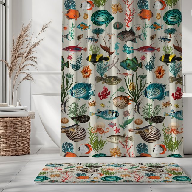 Rideaux De Douche Oceania Colorful Fishes on Greige Background (Créateur téléchargé)