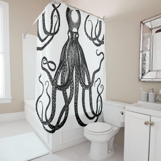 Rideaux De Douche Octopus antique avec Tentacles Noir (En situation)