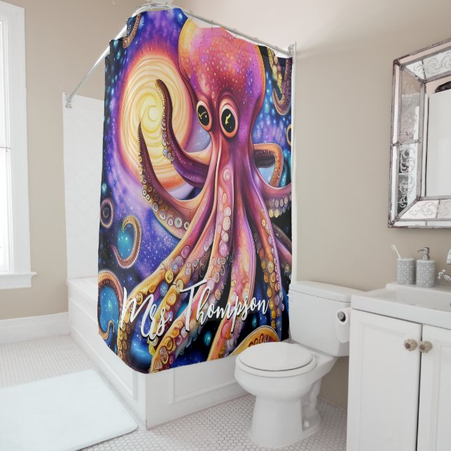 Rideaux De Douche Octopus aquatique Kraken Tentacles Nom personnalis (En situation)