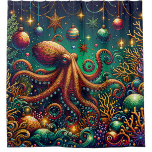 Rideaux De Douche "Octopus Christmas Décoration Wonderland"