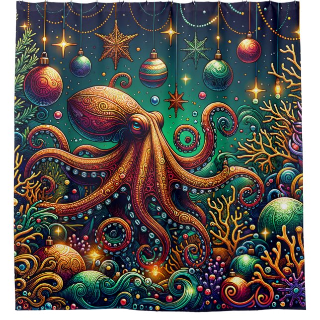 Rideaux De Douche "Octopus Christmas Décoration Wonderland" (Devant)