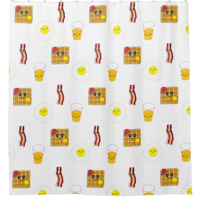 Rideaux De Douche Oeufs, bacon et gaufres Drôle Caricatures alimenta (Devant)