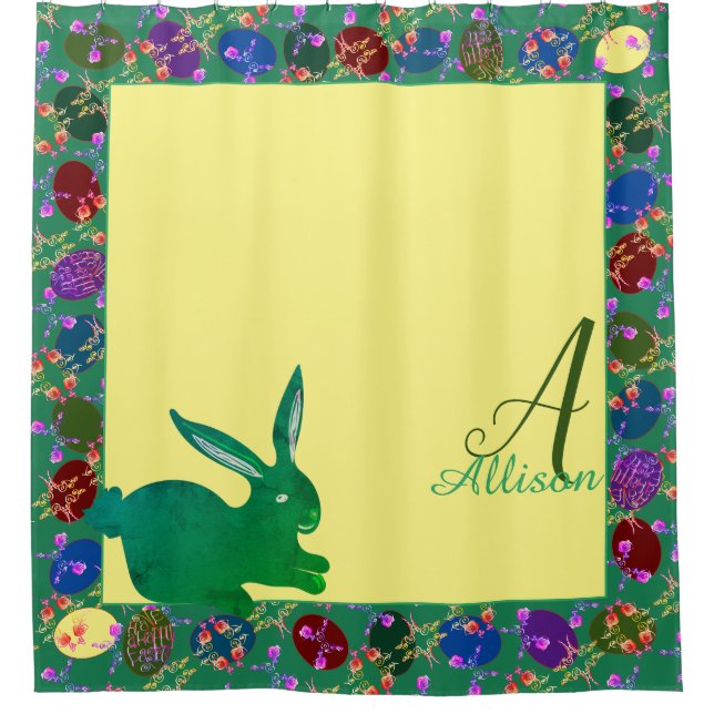 Rideaux De Douche Oeufs de Pâques et monogramme de lapin (Devant)