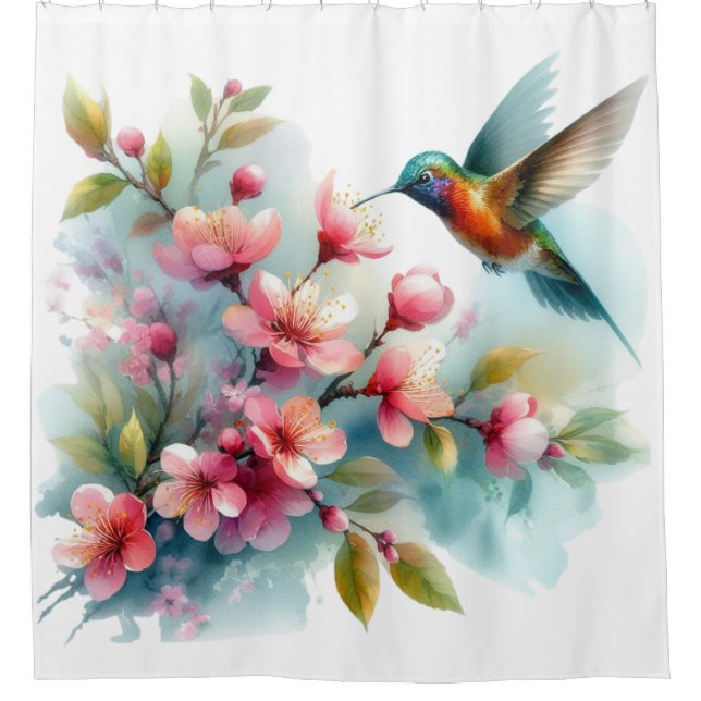 Rideaux De Douche OEuvre florale/printanière de colibri (Devant)