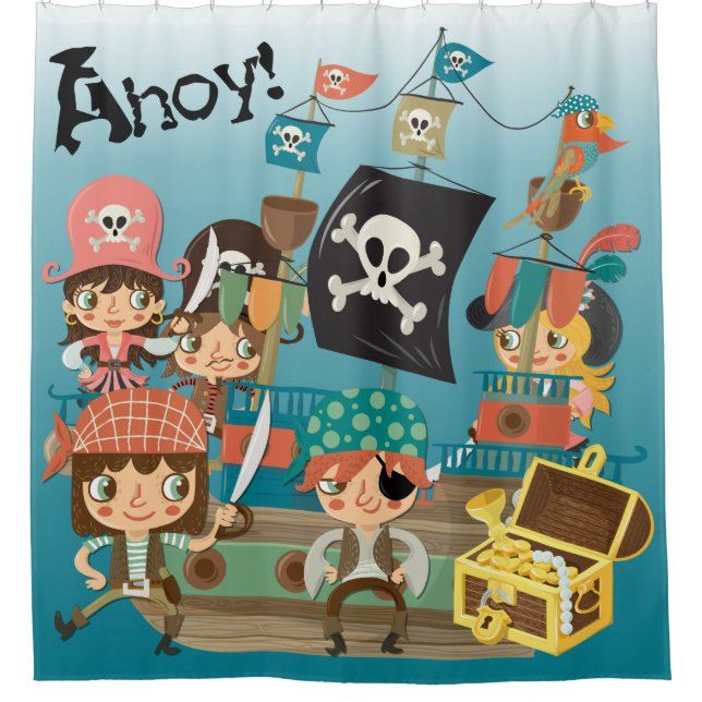 Rideaux De Douche Oh pirates et bateau de pirate (Devant)