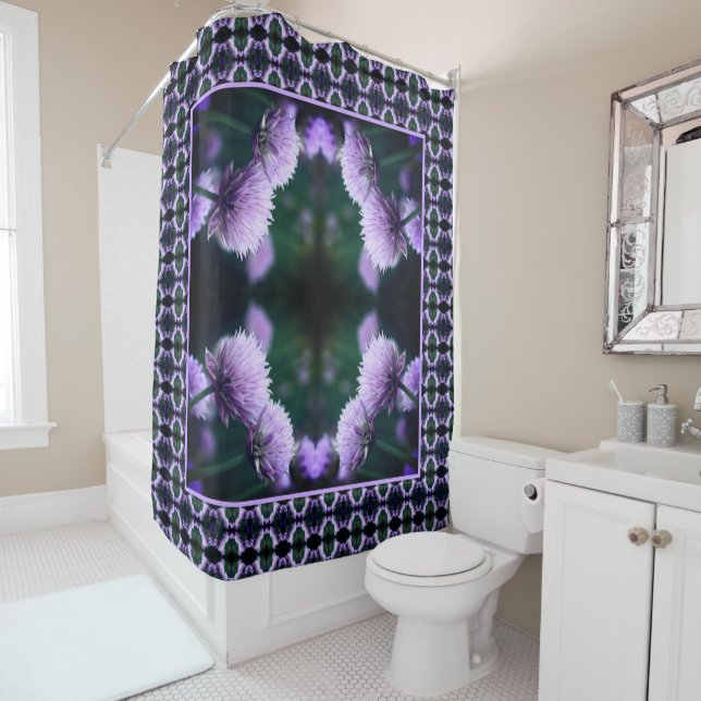 Rideaux De Douche Oignon Abstrait de Scallion Violet Fleur (En situation)