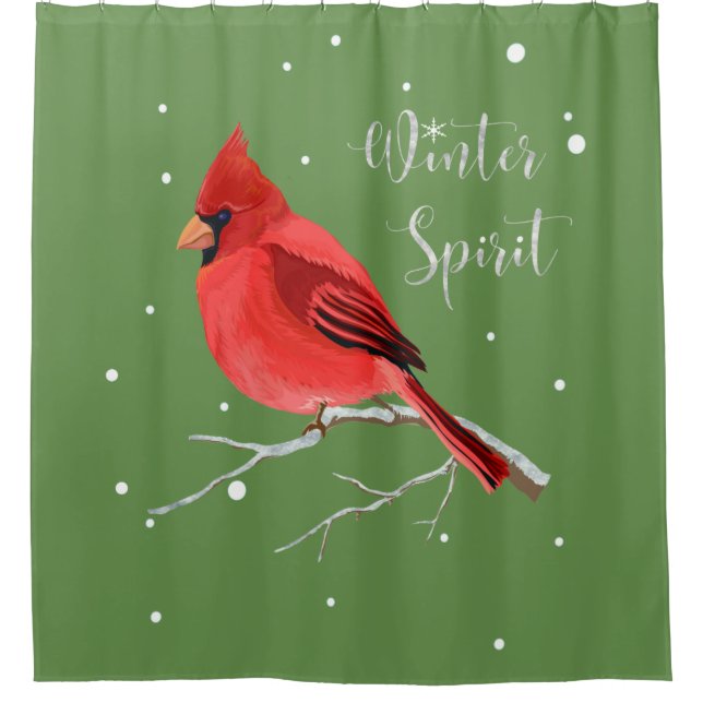 Rideaux De Douche Oiseau cardinal rouge de Noël d'esprit d'hiver (Devant)