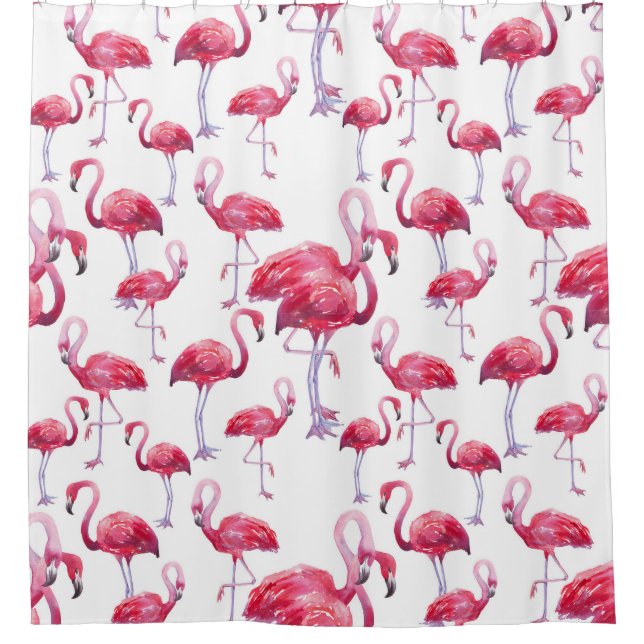 Rideaux De Douche Oiseau d'aquarelle de Flamant rose exotique (Devant)