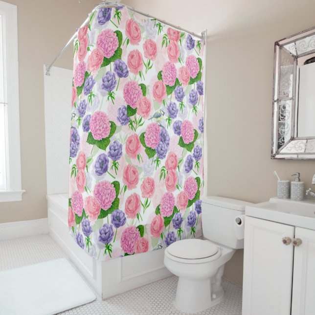 Rideaux De Douche Oiseau et fleurs (En situation)