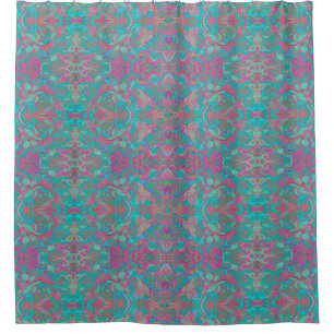 Rideaux De Douche Oiseaux Arabesque Bohème Motif Turquoise rose