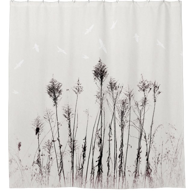 Rideaux De Douche Oiseaux blancs Plante séchés Nature minimaliste (Devant)