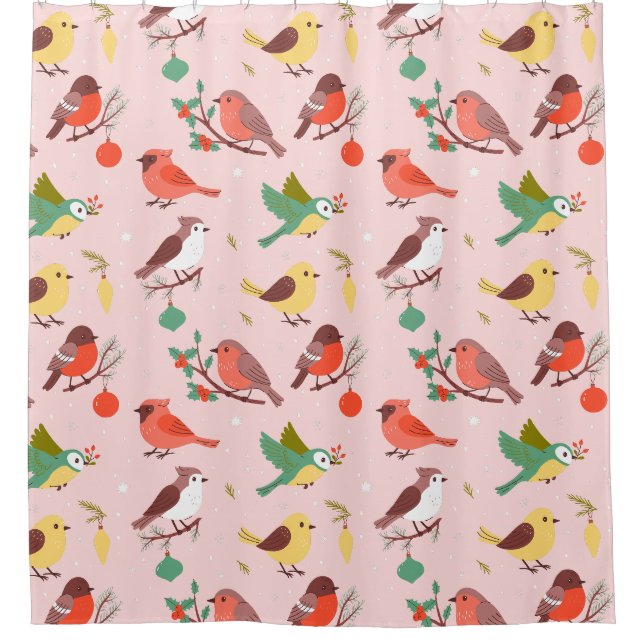 Rideaux De Douche Oiseaux de Noël d'hiver pour enfants (Devant)