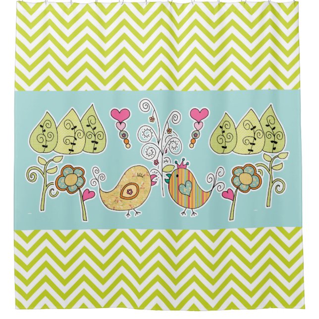 Rideaux De Douche Oiseaux et fleurs à lunettes Chevron Stripe (Devant)