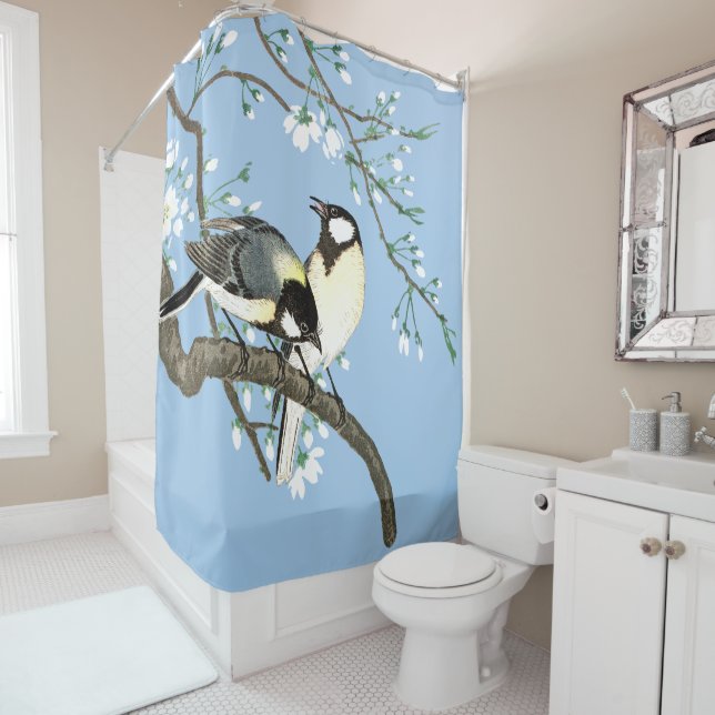 Rideaux De Douche Oiseaux et fleurs de cerisiers Ohara Koson (En situation)